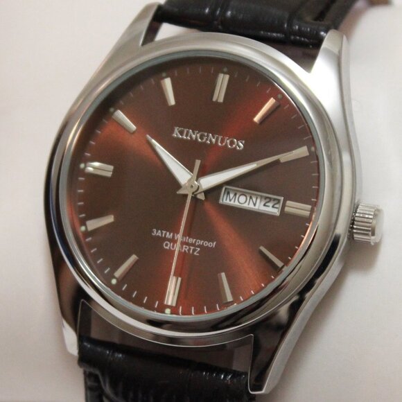 Men's Contemporary Dress Watch Silver Case Black Leather Watch Strap 40mm - Picture 10 of 13